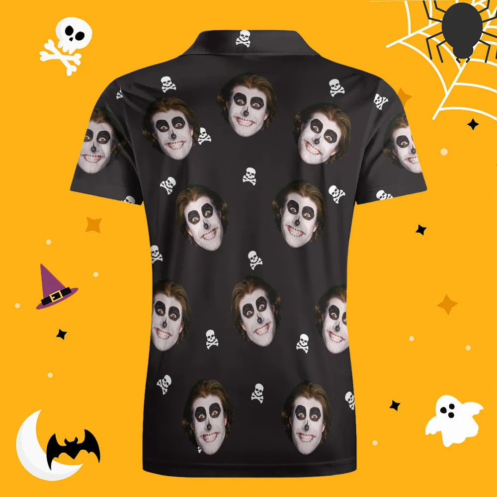 Men's Custom Funny Face Black Shirt Personalised Golf Shirts For Halloween Drama Gift Skull