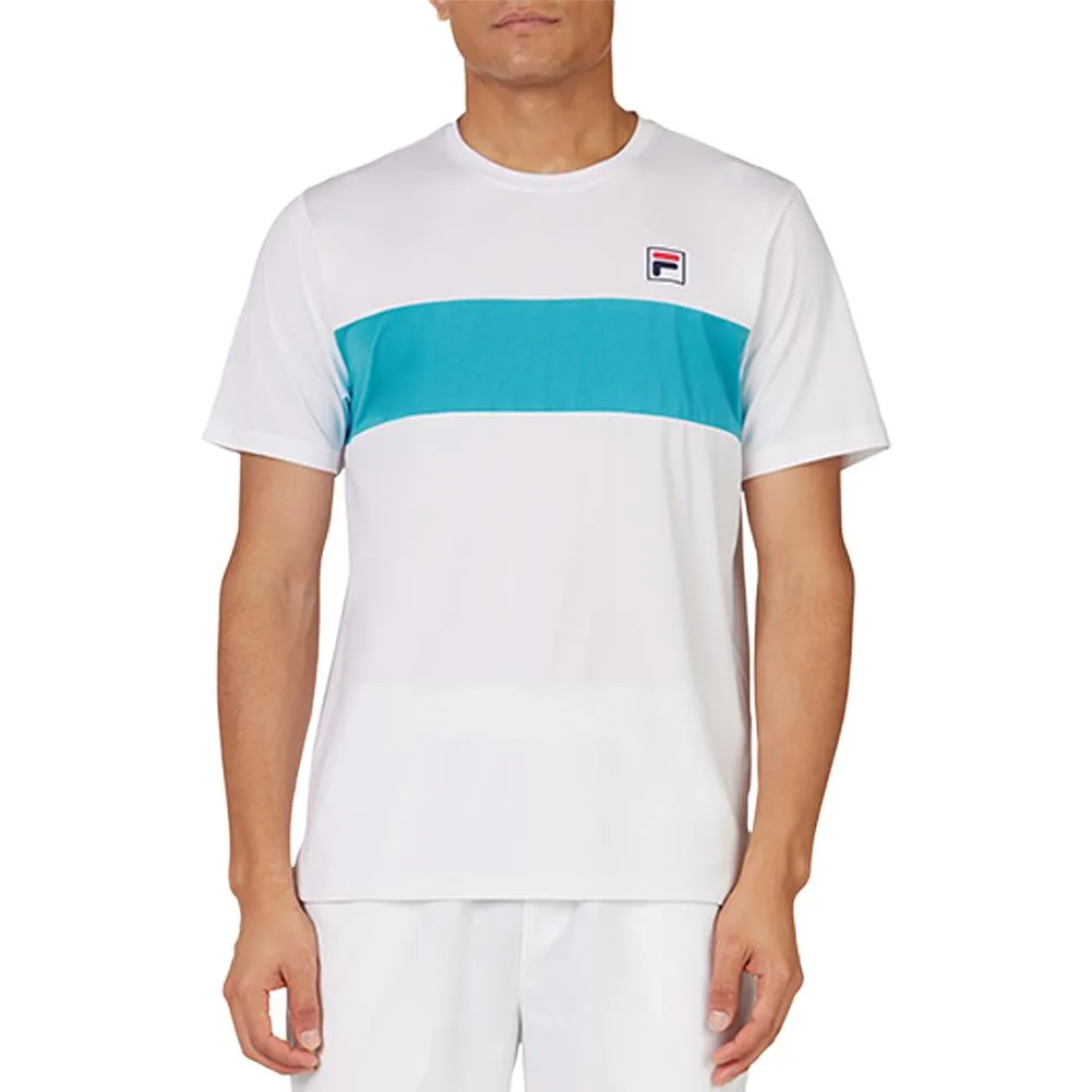 Men's Short Sleeve Tennis Crew White and Scuba Blue