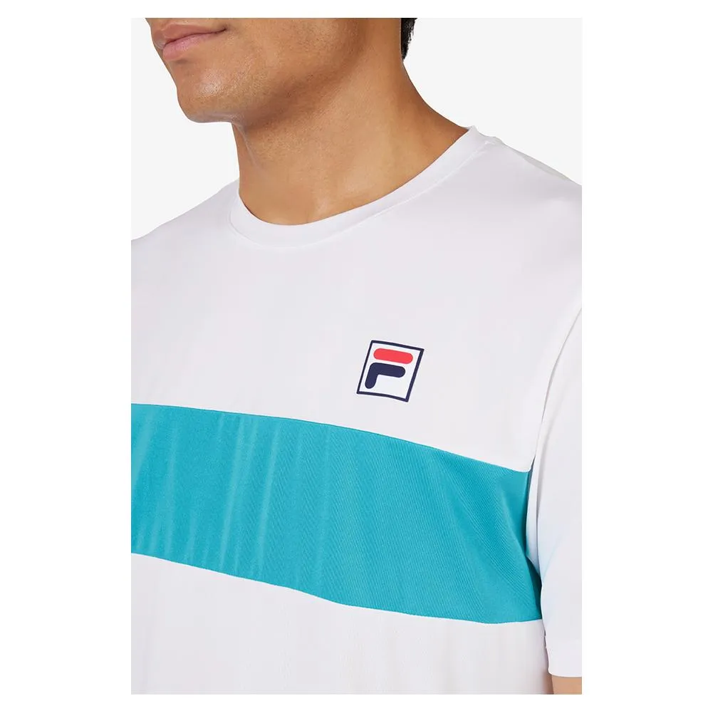 Men's Short Sleeve Tennis Crew White and Scuba Blue