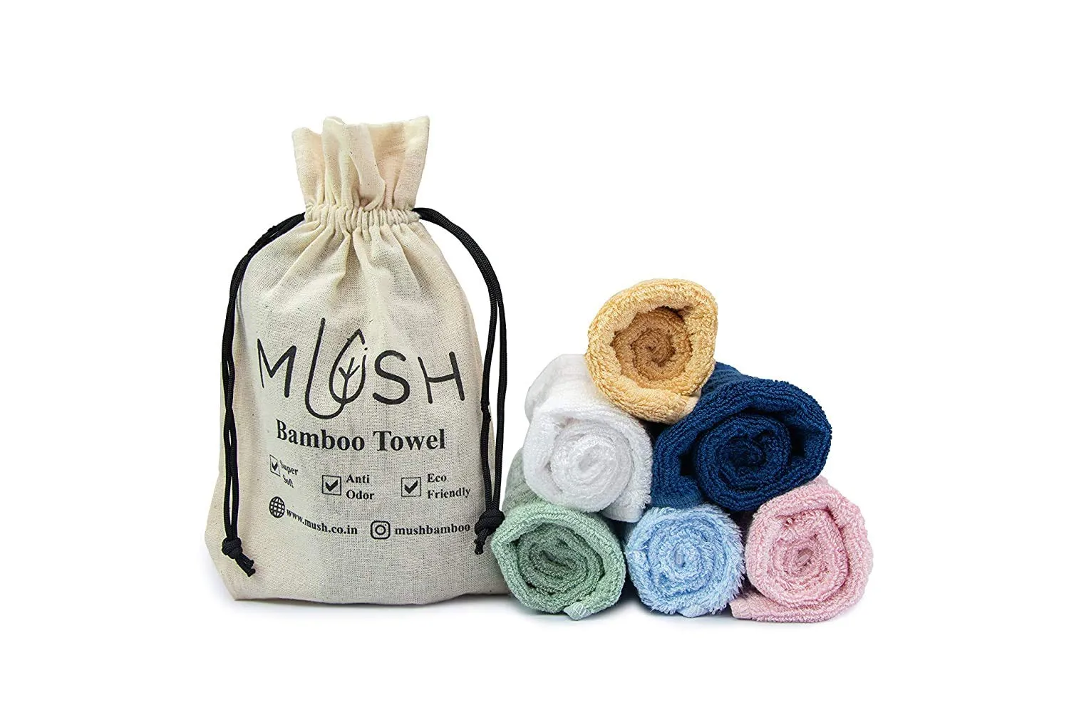 Mush Bamboo Hand Towel Set of 2 | 100% Bamboo | Ultra Soft, Absorbent & Quick Dry Towel for Daily use. Gym, Pool, Travel, Sports and Yoga | 75 X 35 cms | 600 GSM (Pink)