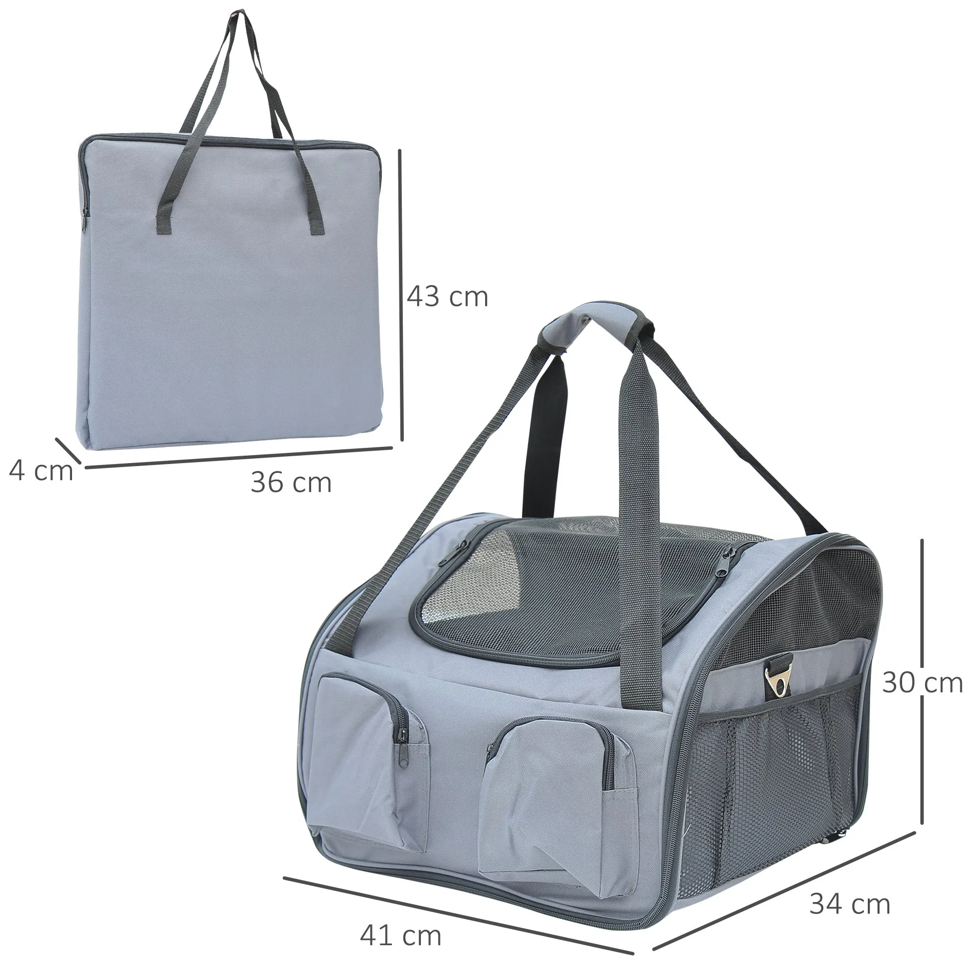 Pet Carrier Folding Bag Car Seat Cat Dog Puppy Kennel Portable Travel Cage Tote Case Mesh Holder House Grey