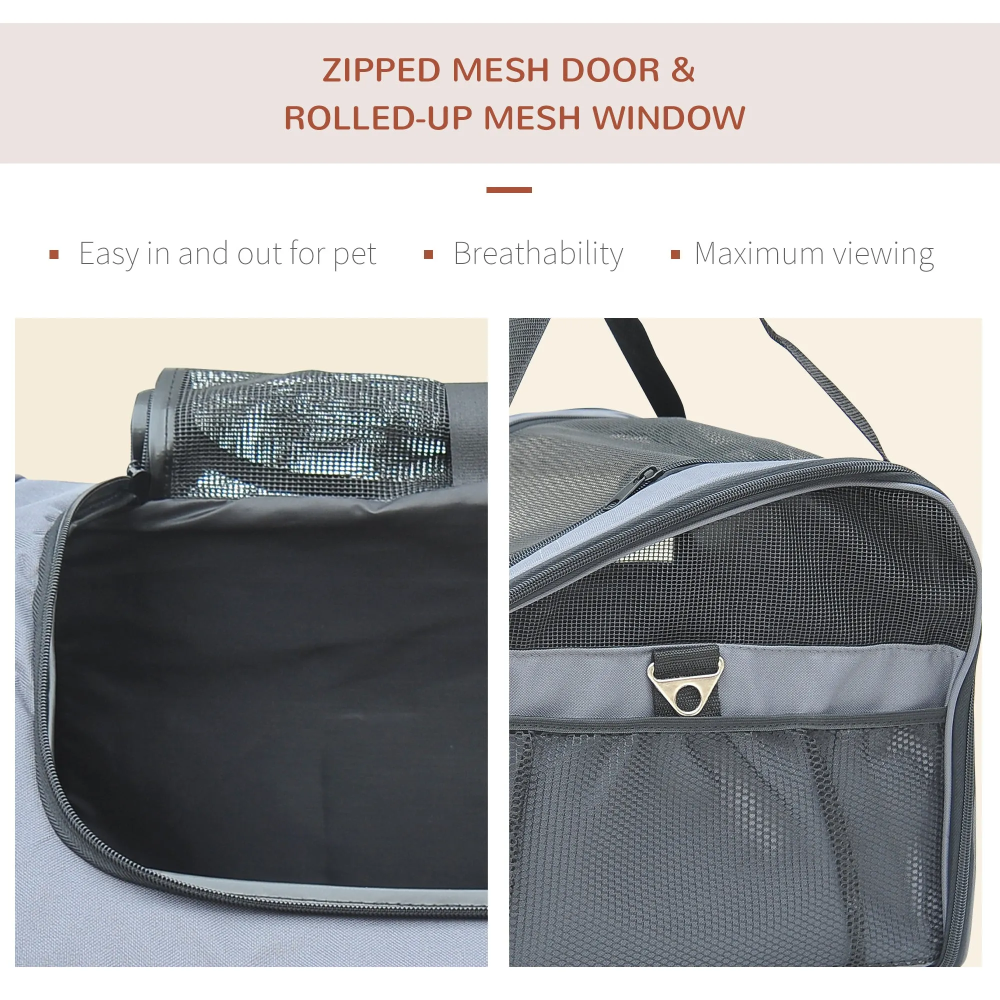 Pet Carrier Folding Bag Car Seat Cat Dog Puppy Kennel Portable Travel Cage Tote Case Mesh Holder House Grey