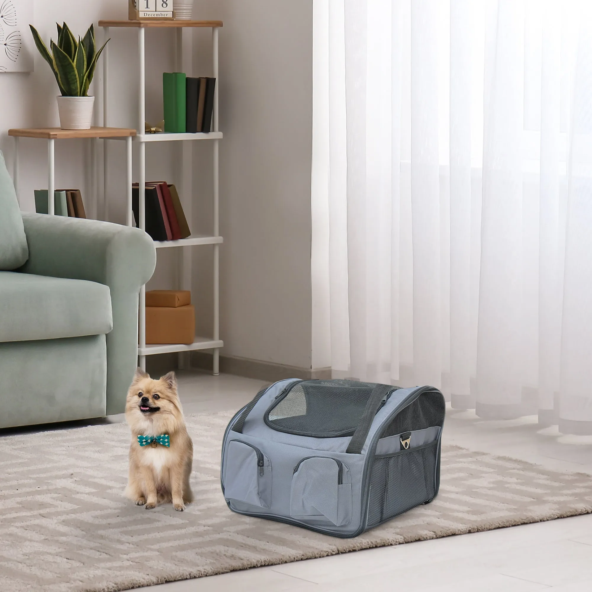 Pet Carrier Folding Bag Car Seat Cat Dog Puppy Kennel Portable Travel Cage Tote Case Mesh Holder House Grey