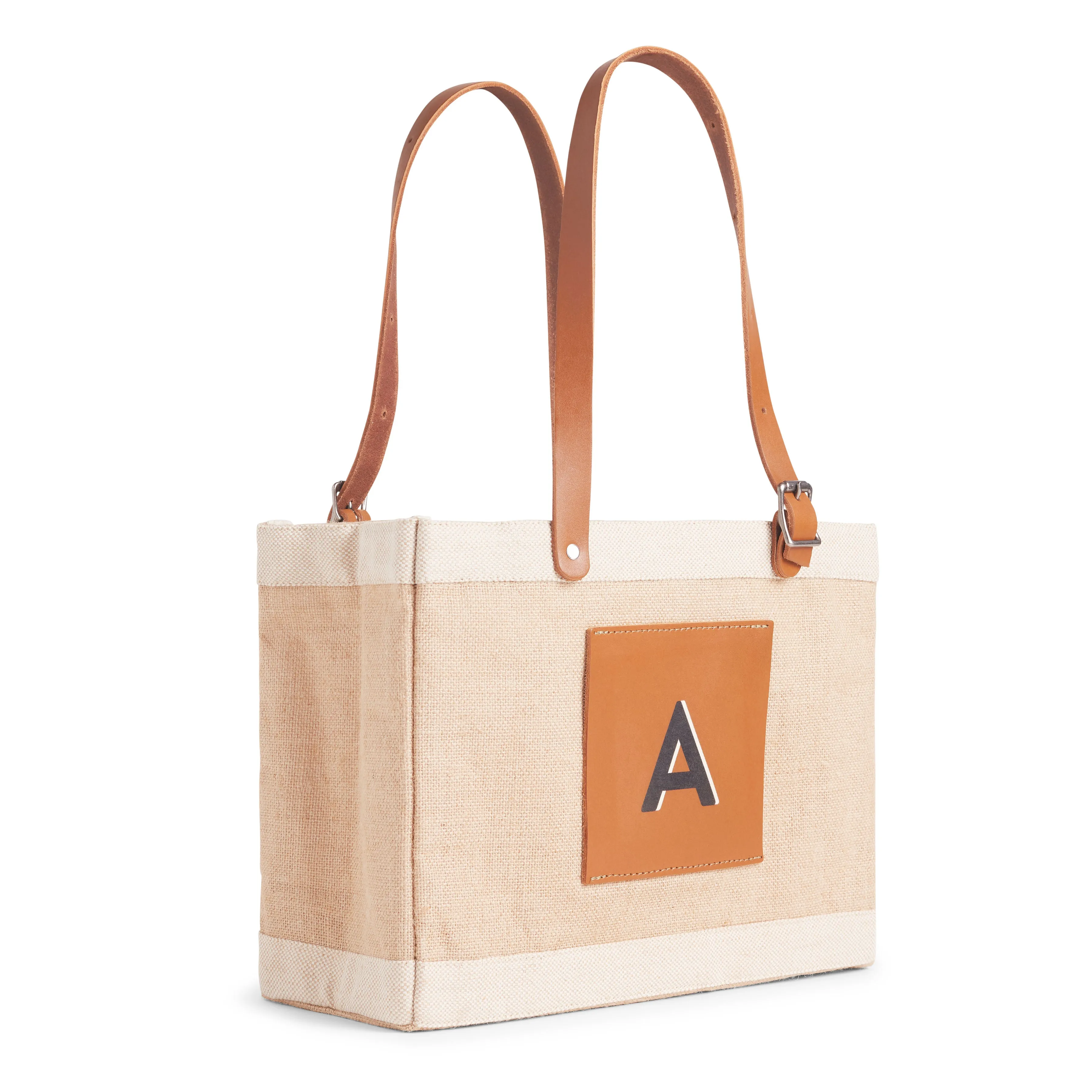 Petite Market Bag in Natural with Adjustable Handle “Alphabet Collection”