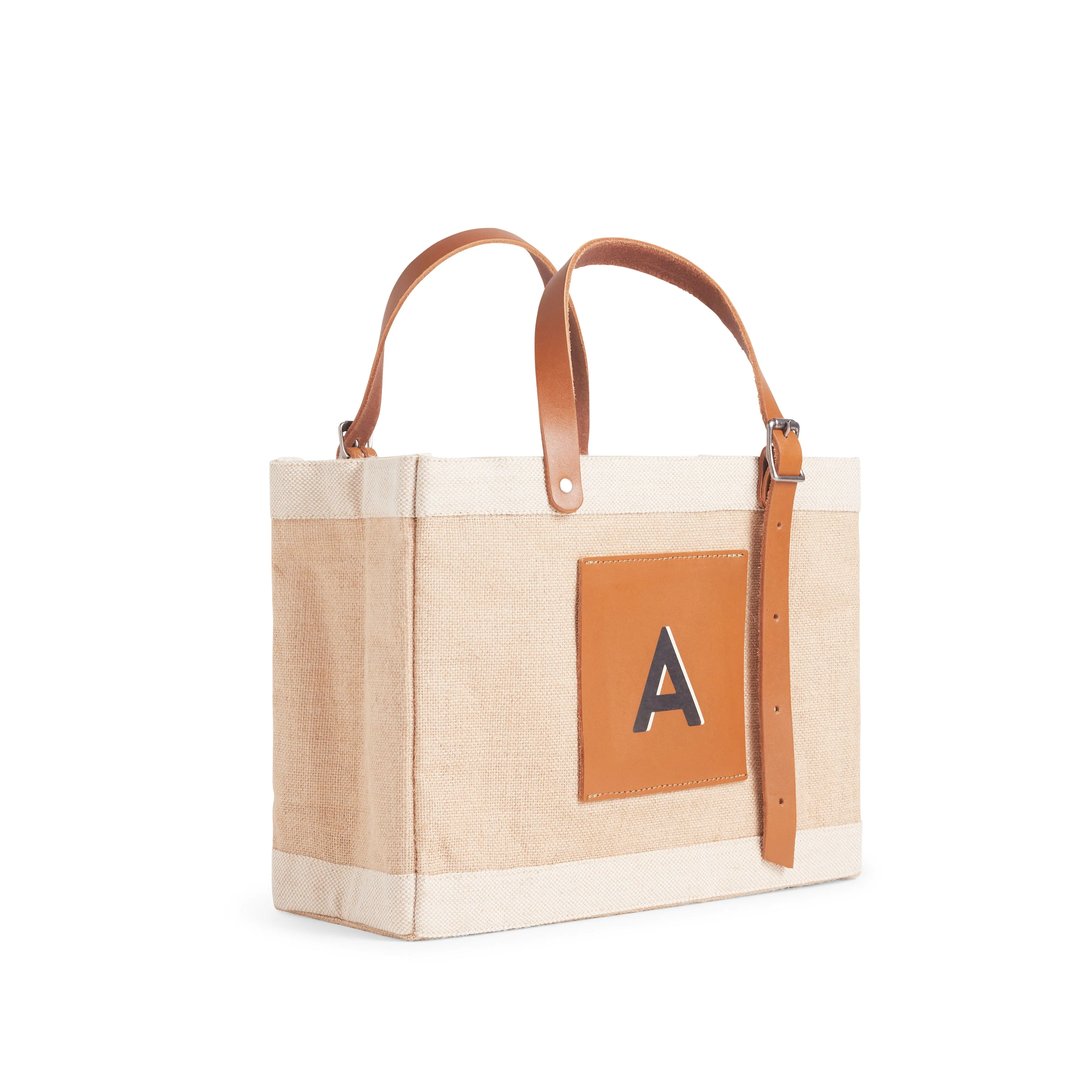 Petite Market Bag in Natural with Adjustable Handle “Alphabet Collection”