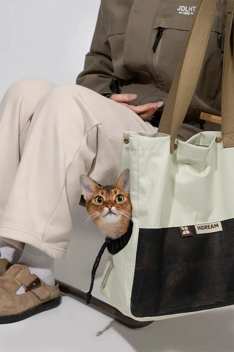 Portable Canvas Cat Carrier Bag - Shoulder Sling Travel Handbag for Pets