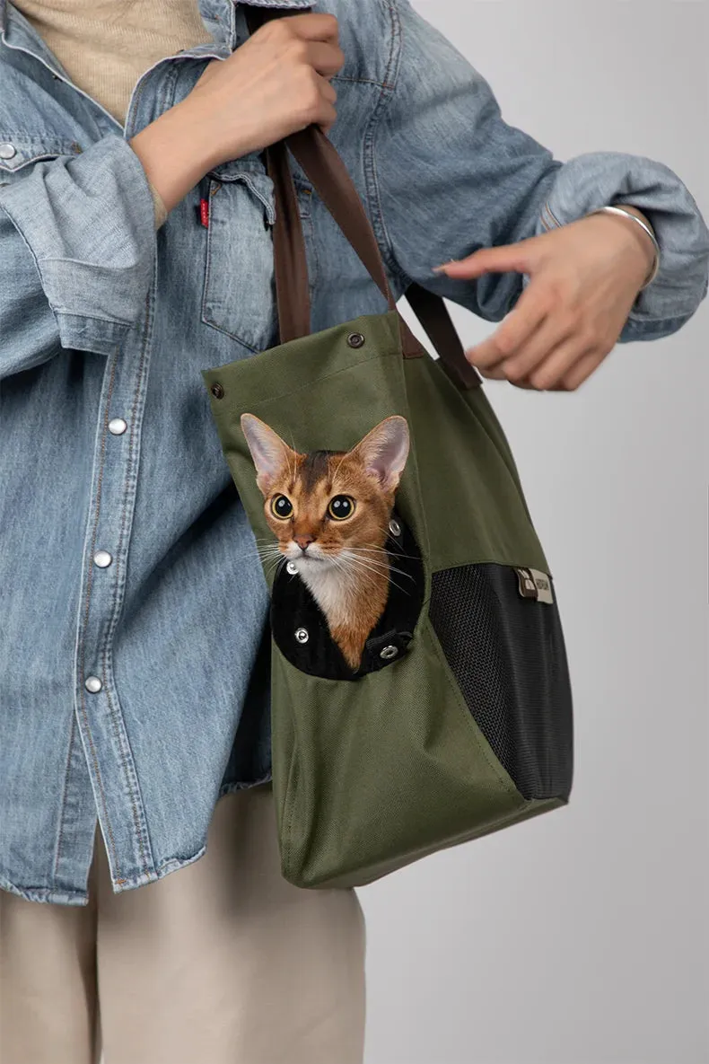 Portable Canvas Cat Carrier Bag - Shoulder Sling Travel Handbag for Pets