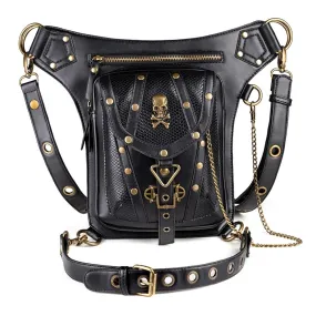 Punk Rock Gothic Skull Waist Packs Rivets Chain Cross Shoulder Bag