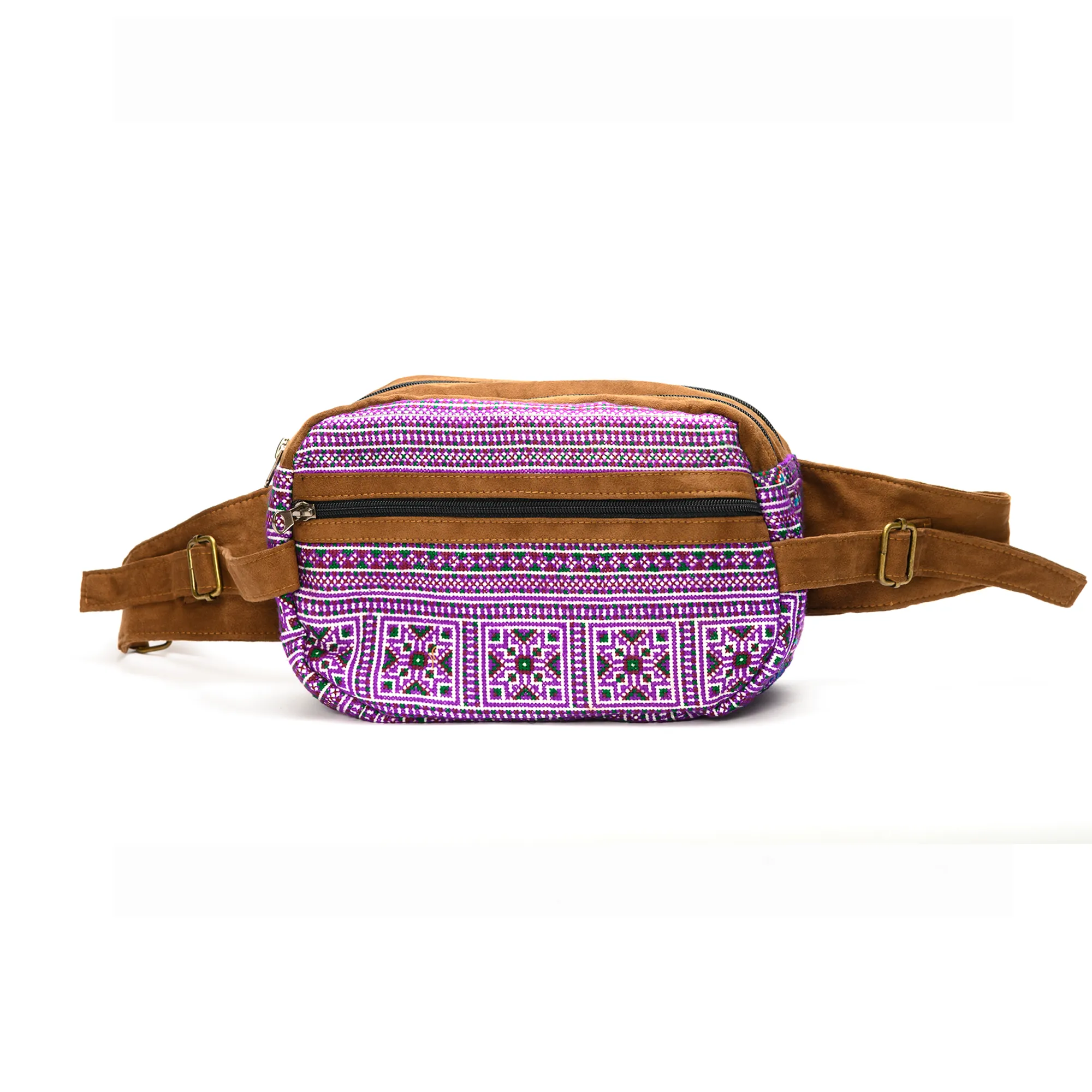 Purple Waist bag, embroidery and faux leather