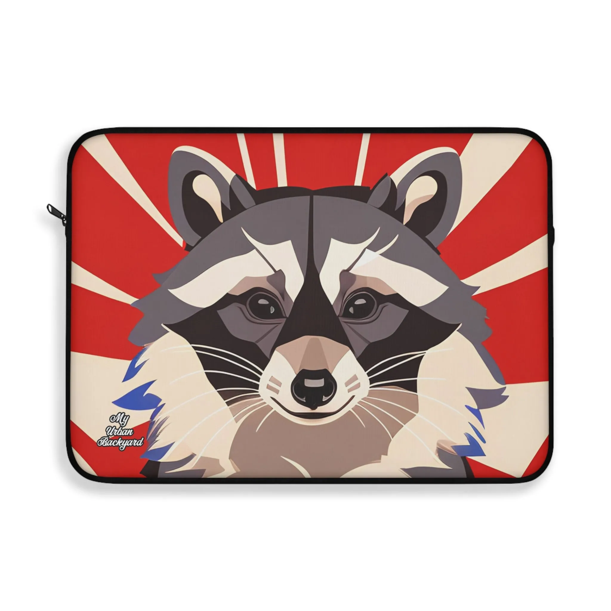 Raccoon on Art Deco Rays, Laptop Carrying Case, Top Loading Sleeve for School or Work