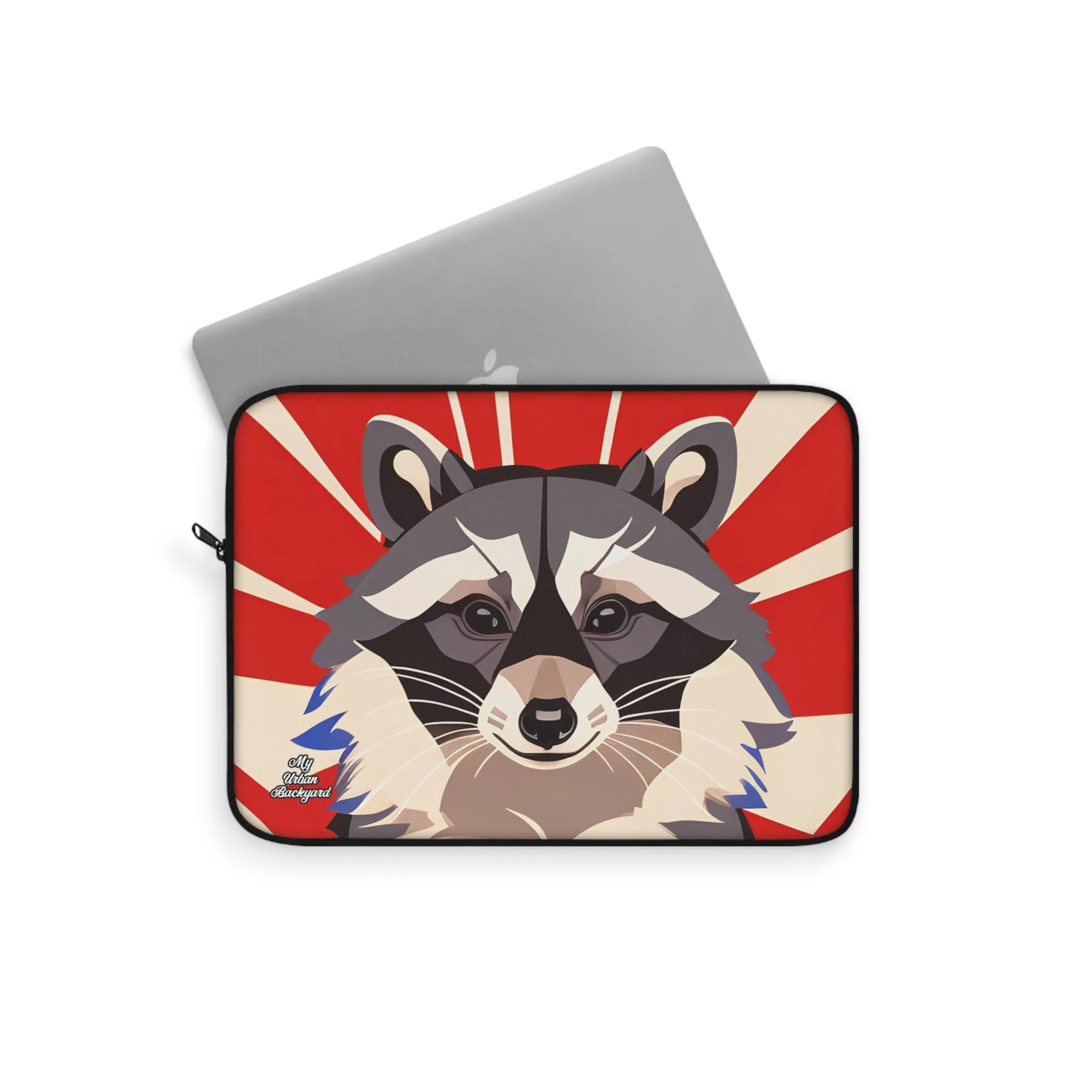 Raccoon on Art Deco Rays, Laptop Carrying Case, Top Loading Sleeve for School or Work