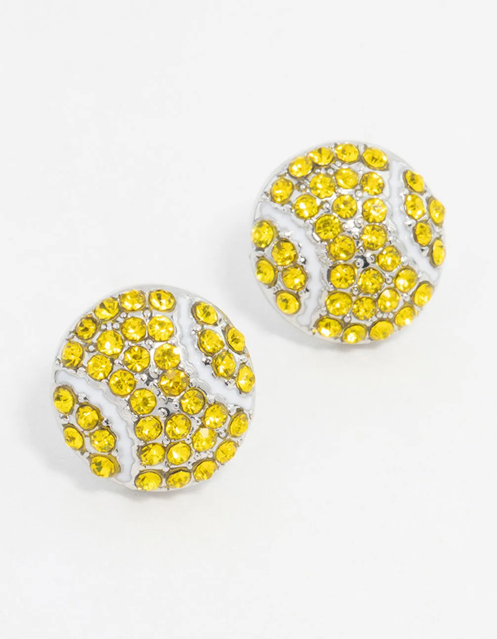 Rhodium Diamante Tennis Ball Stud Earrings