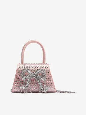 Self Portrait Girls Satin Heart Rhinestone Micro Bow Bag in Pink