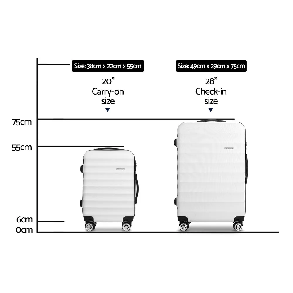 Set of 2 Luggage Trolley Set Travel Suitcase TSA Hard Case White