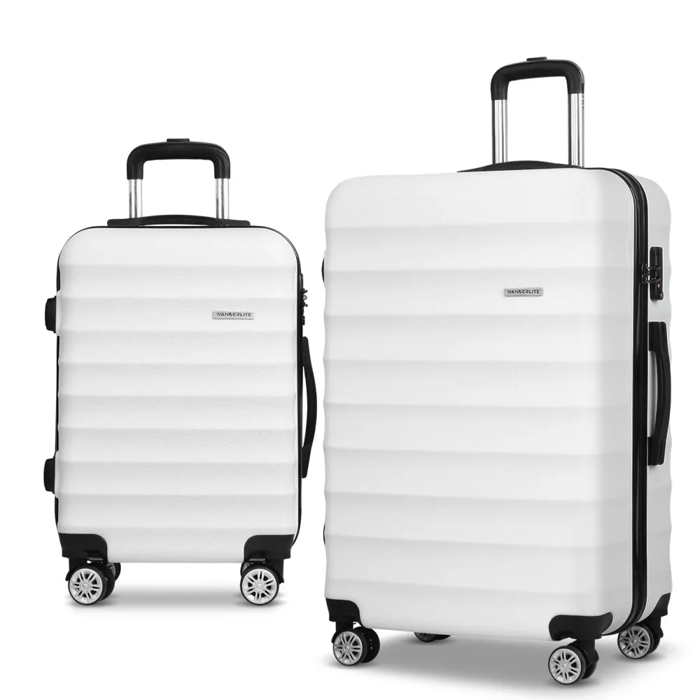 Set of 2 Luggage Trolley Set Travel Suitcase TSA Hard Case White