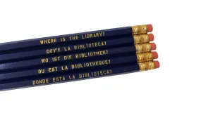 Set of 5 'Where is the Library' Language Pencils