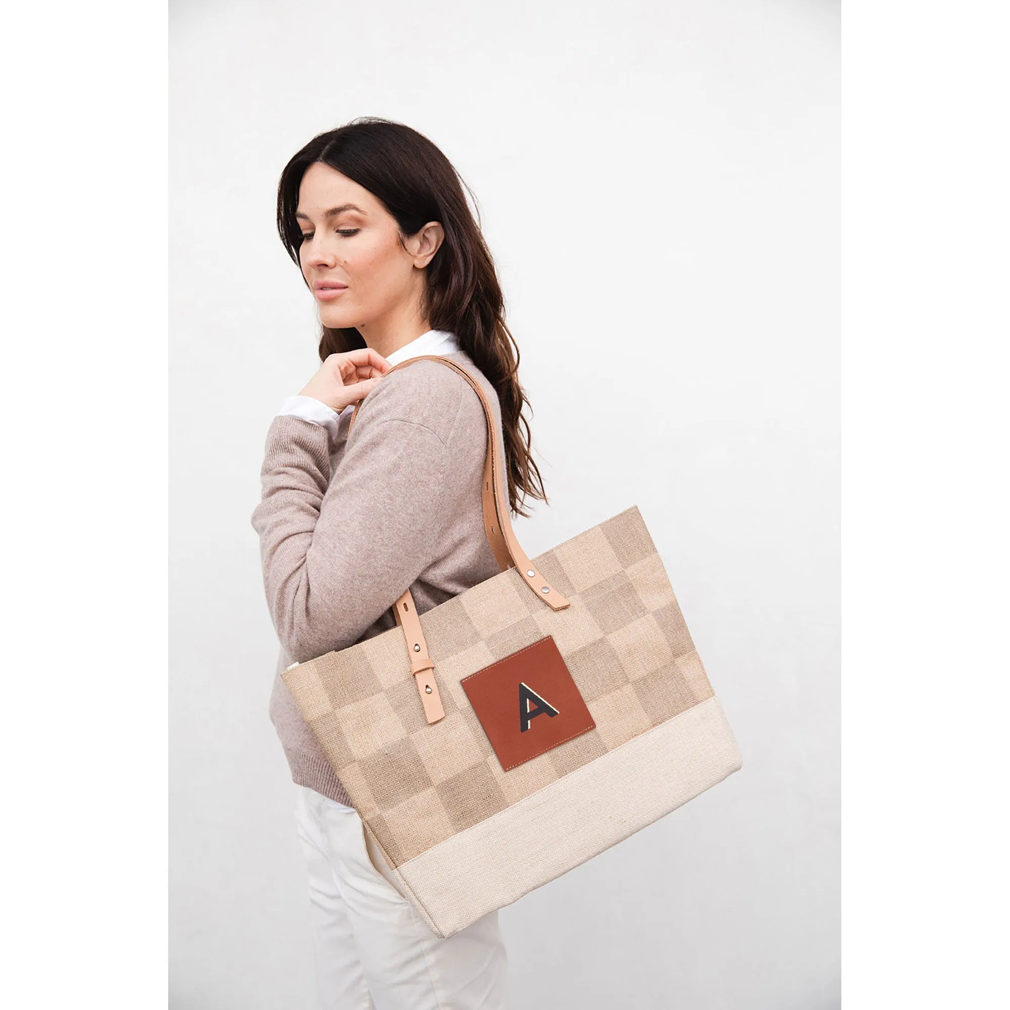 Shoulder Market Bag in Checker "Alphabet Collection"