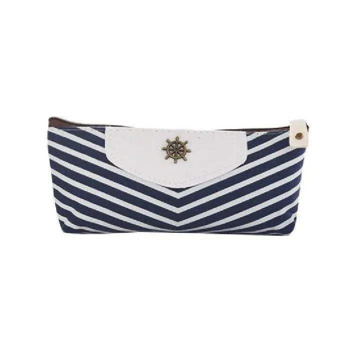 Simple Versatile Navy Crown Striped Sea Breeze Pencil Case Pencil Case Pen Case Canvas Pen Case Storage Bag Orange