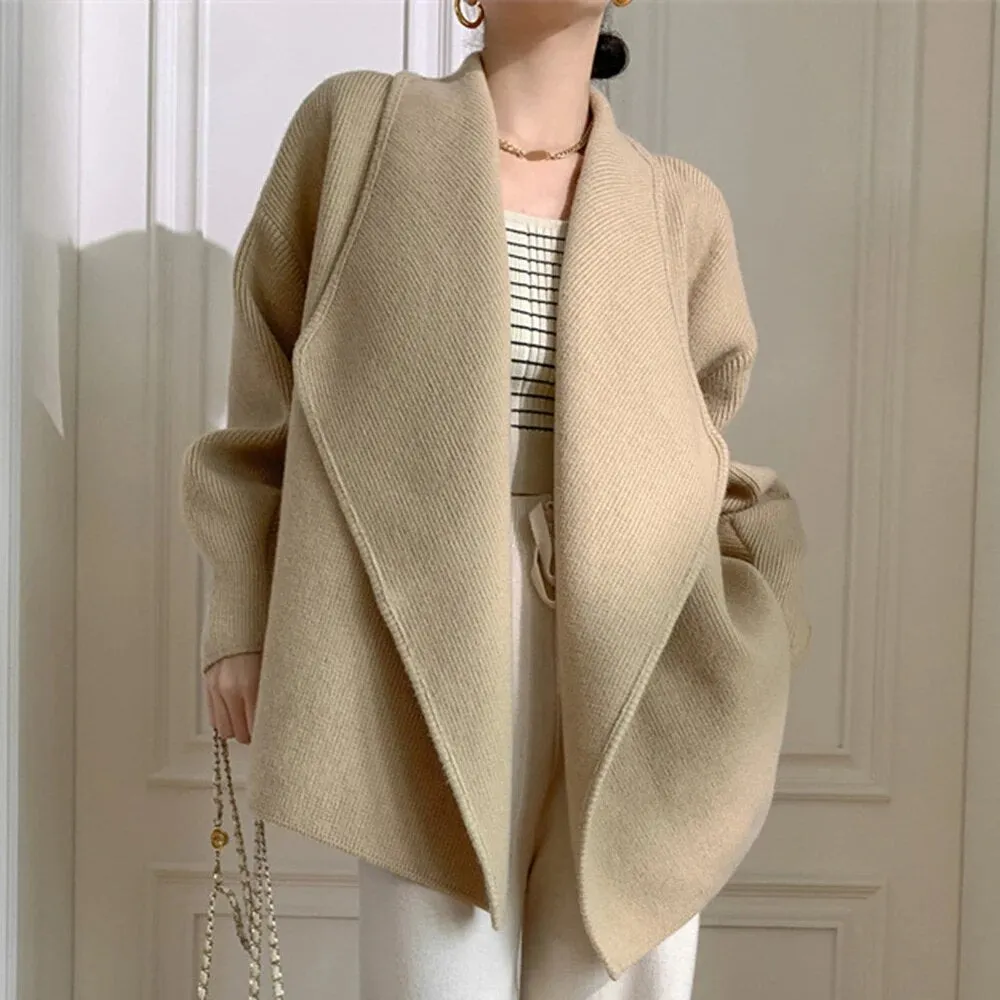 Solid Loose Casual Knitting Sweaters For Women Lapel Long Sleeve Minimalist Temperament Sweater Female Fashion