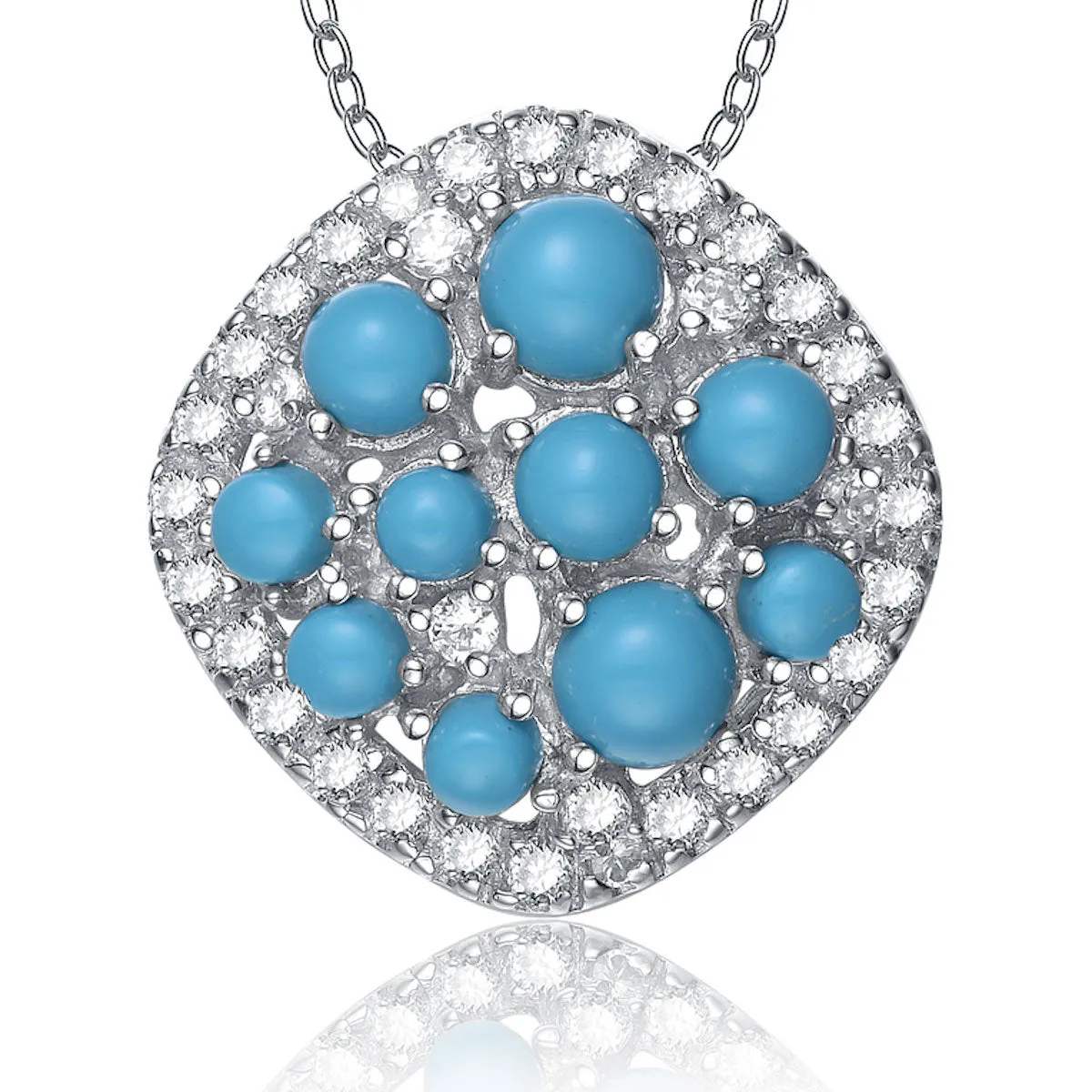 Sterling Silver Turquoise Cubic Zirconia Unique Style Pendant