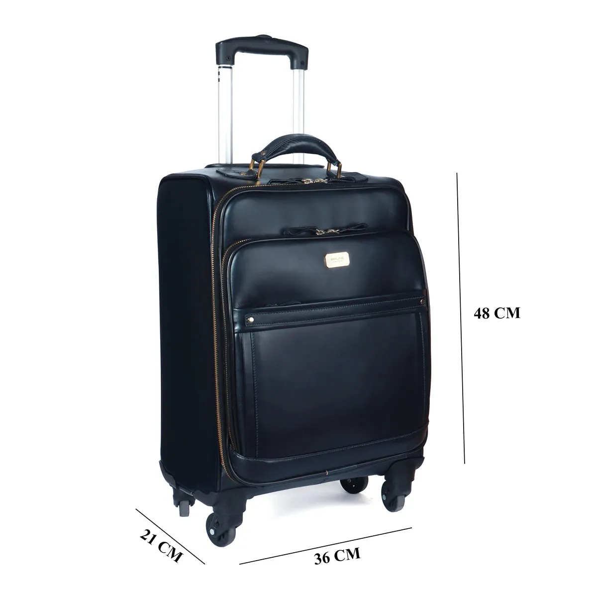 Telescopic Handle Spinner Luggage Quad Wheel Navy Blue Strolley Travel Bag with Golden Zipper Closure