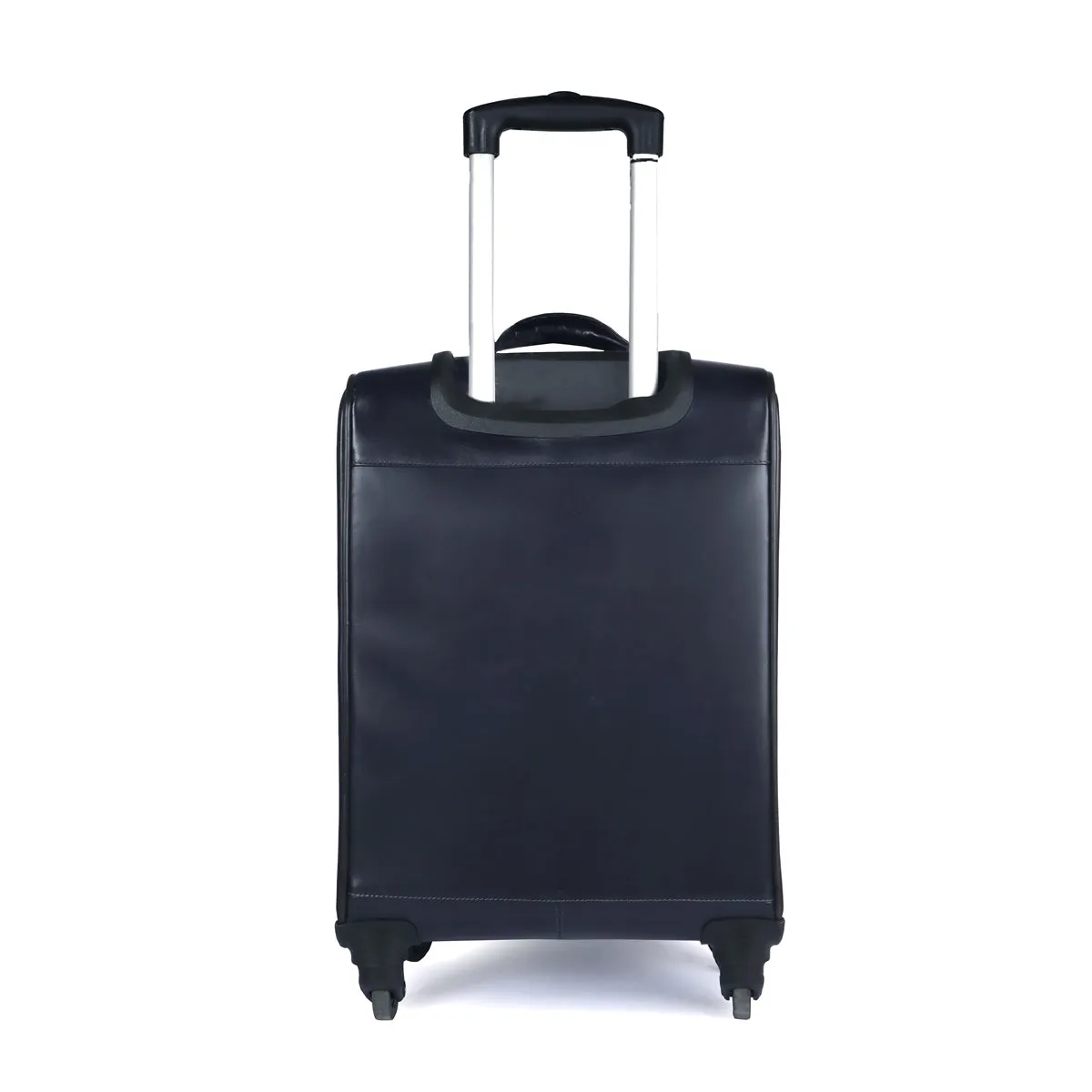 Telescopic Handle Spinner Luggage Quad Wheel Navy Blue Strolley Travel Bag with Golden Zipper Closure