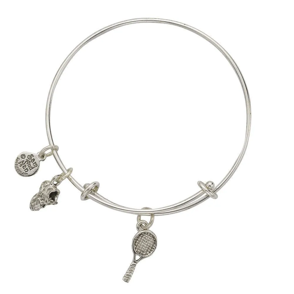 Tennis Racket Sneaker Charm Bangle Bracelet