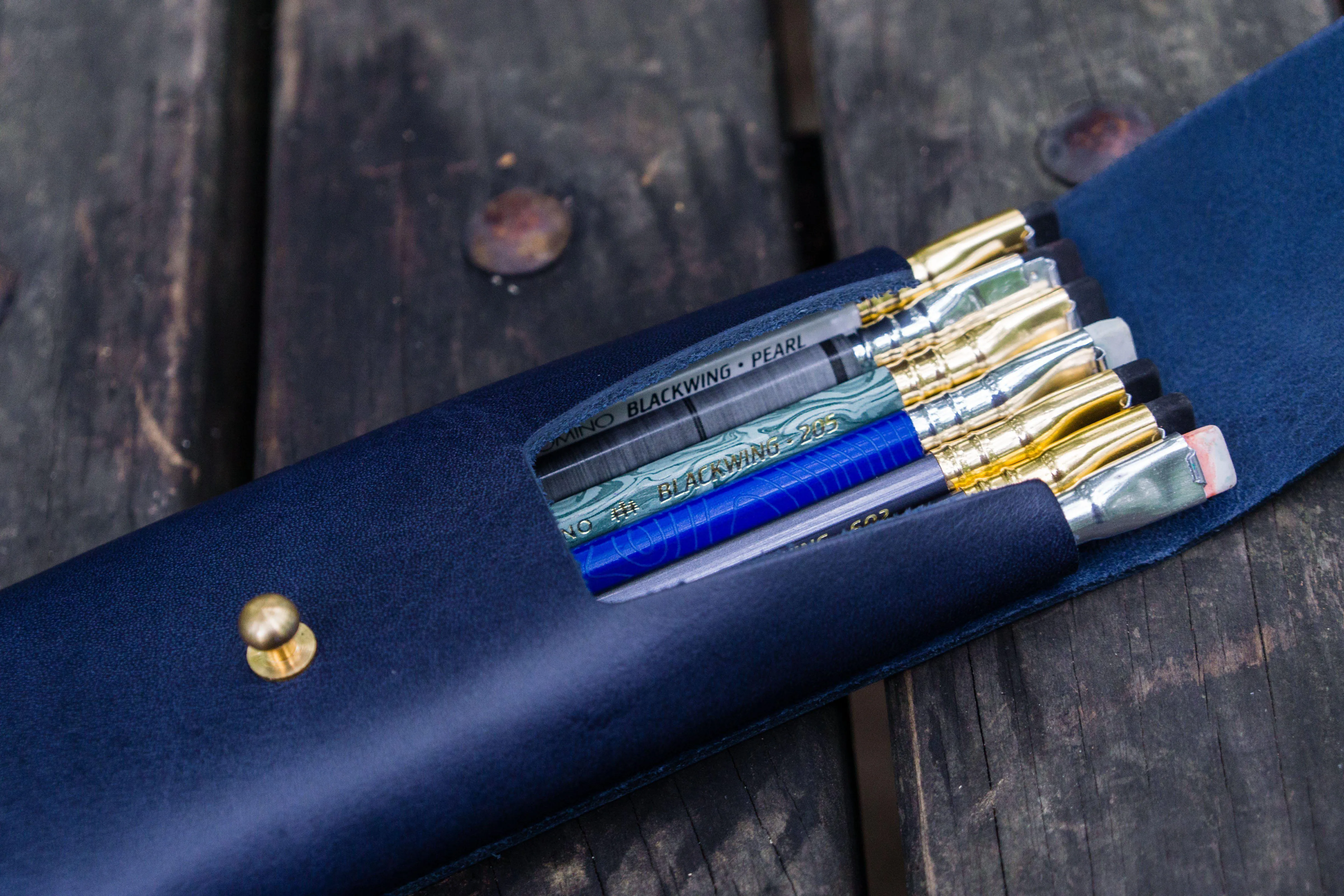 The Charcoal Leather Pencil Case for Blackwing Pencils - Navy Blue