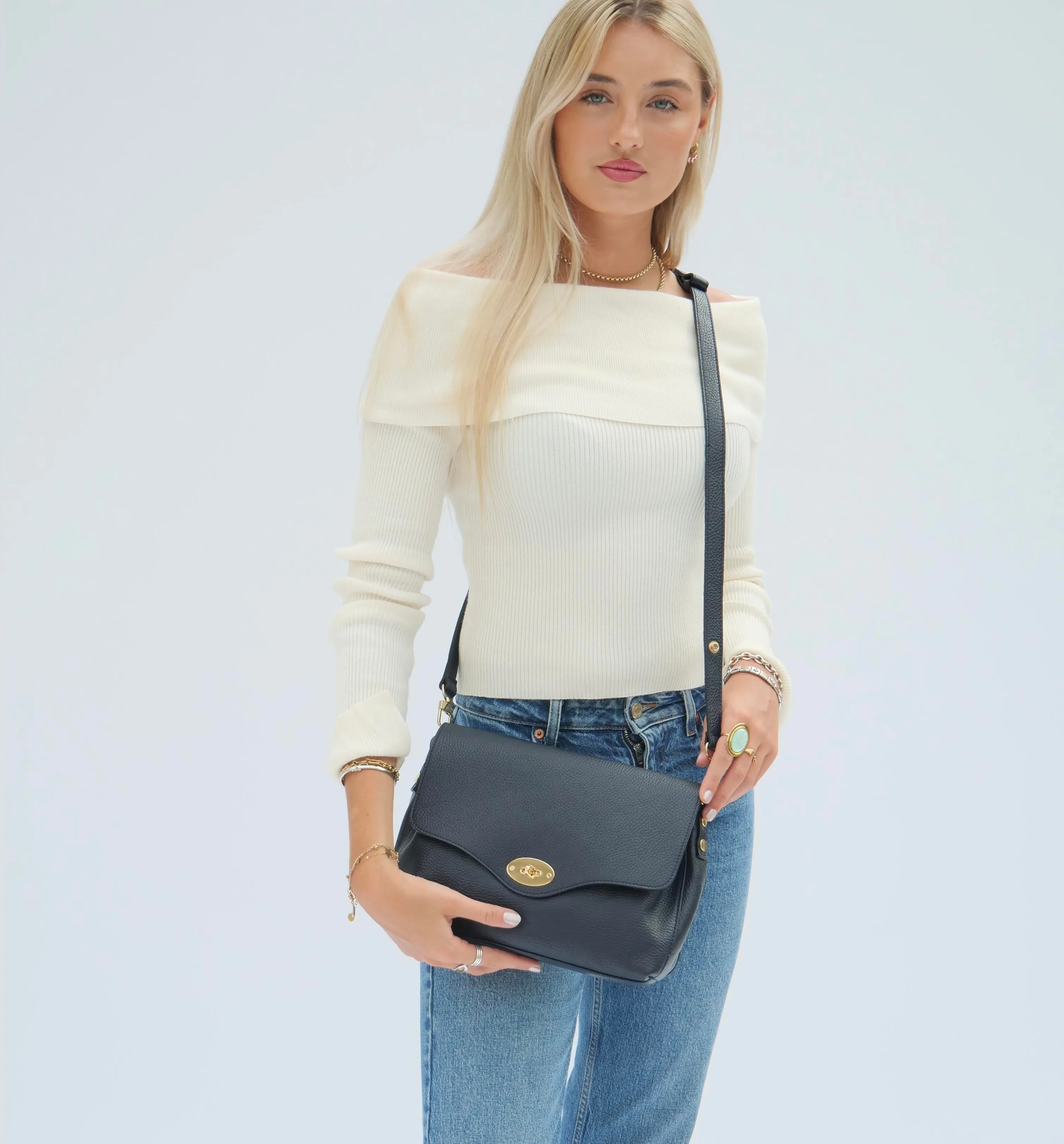 The Maddie Maxi Navy Leather Bag