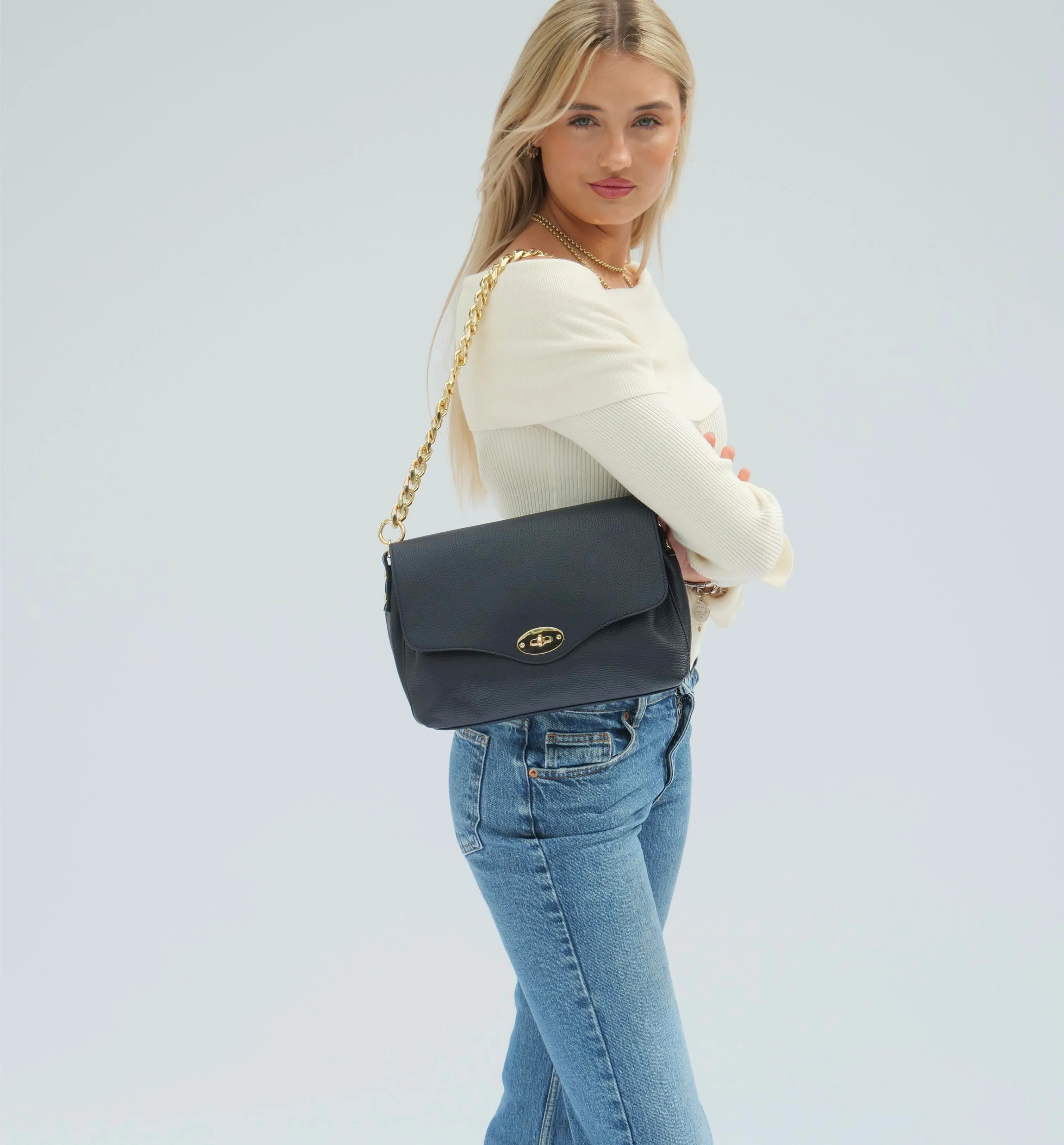 The Maddie Maxi Navy Leather Bag