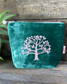 Velvet Make Up Bag With Mulberry Tree - Teal