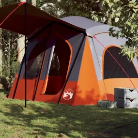 vidaXL Camping Tent Cabin 5-Person Grey and Orange Waterproof