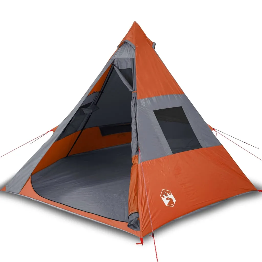 vidaXL Camping Tent Tipi 7-Person Grey and Orange Waterproof