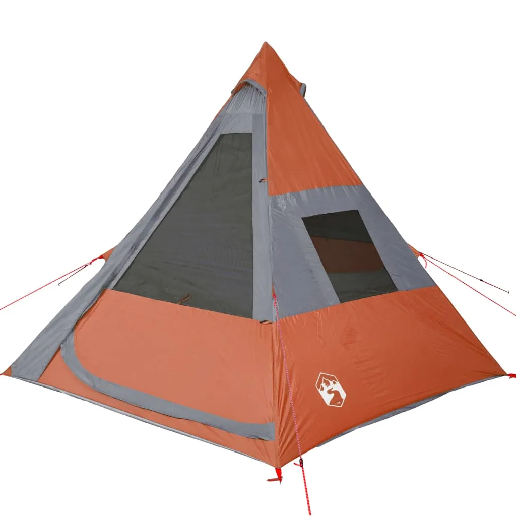 vidaXL Camping Tent Tipi 7-Person Grey and Orange Waterproof