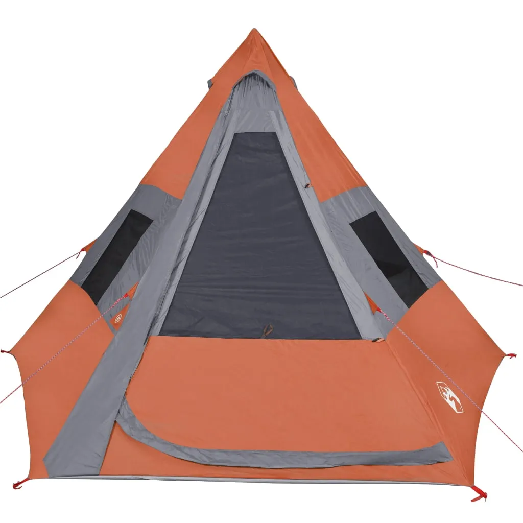 vidaXL Camping Tent Tipi 7-Person Grey and Orange Waterproof