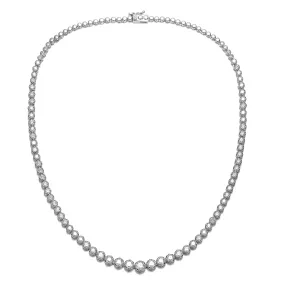 White Gold Plated with Cubic Zirconia Graduated-Size Tennis Chain Anniversary Necklace