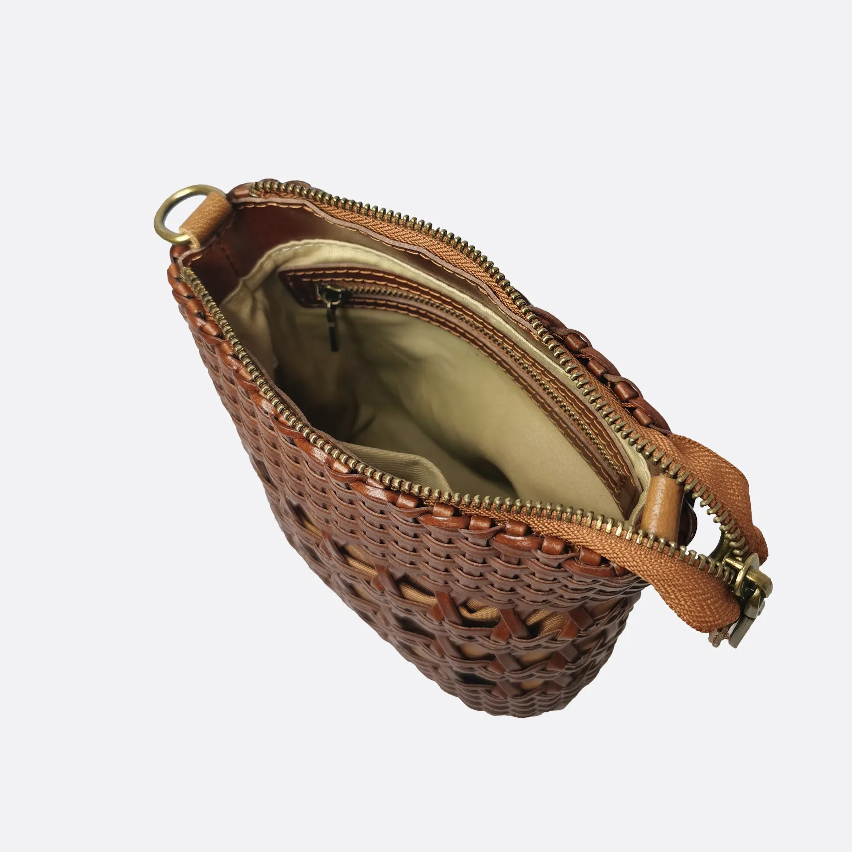 Women's genuine handwoven cowhide leather handphone bag Mirren design