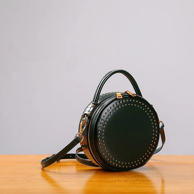 Womens Leather Circle Bag Crossbody Bags Shoulder Bag Purses for Women