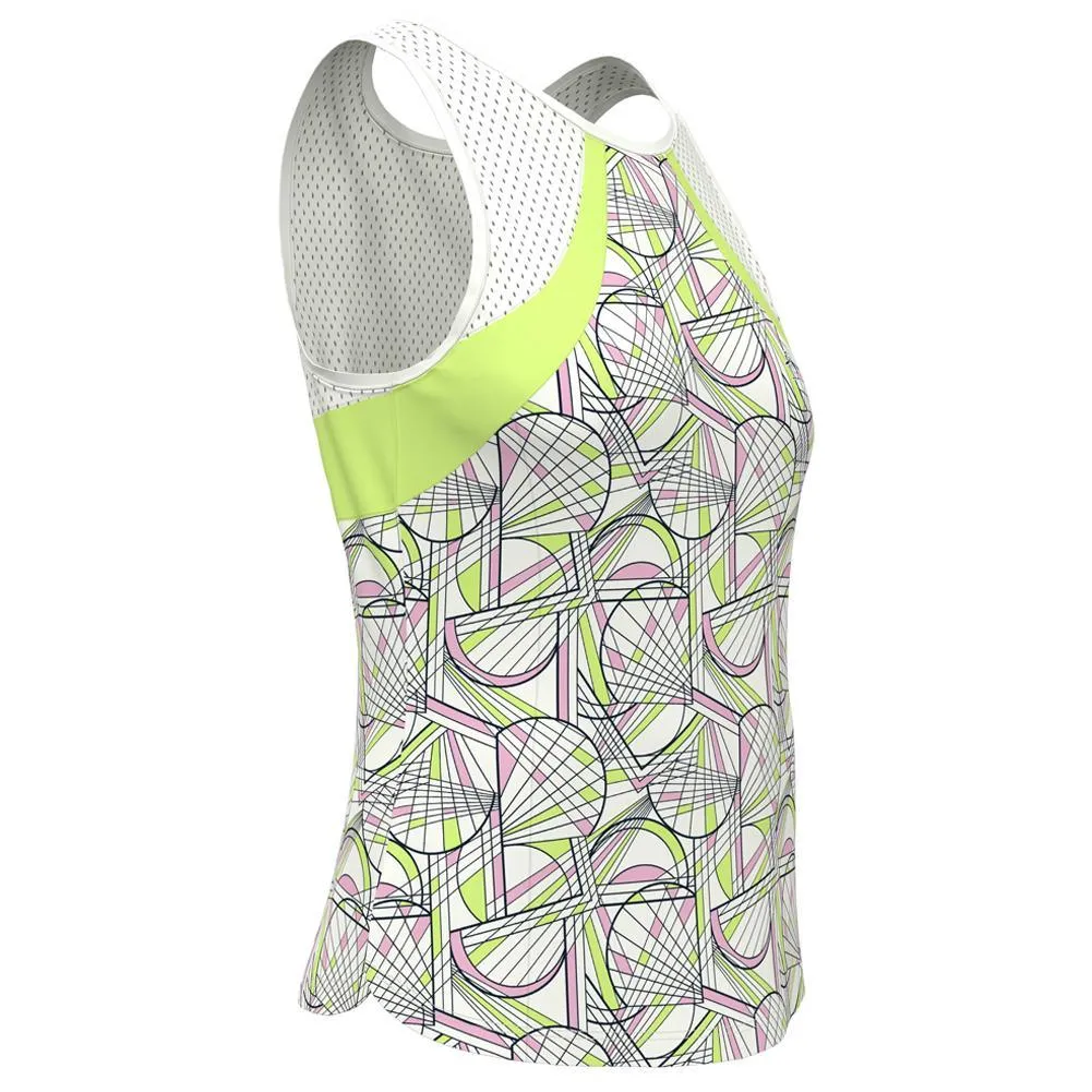 Women's Printed Scoop Tennis Tank with Mesh Blocking Bright White