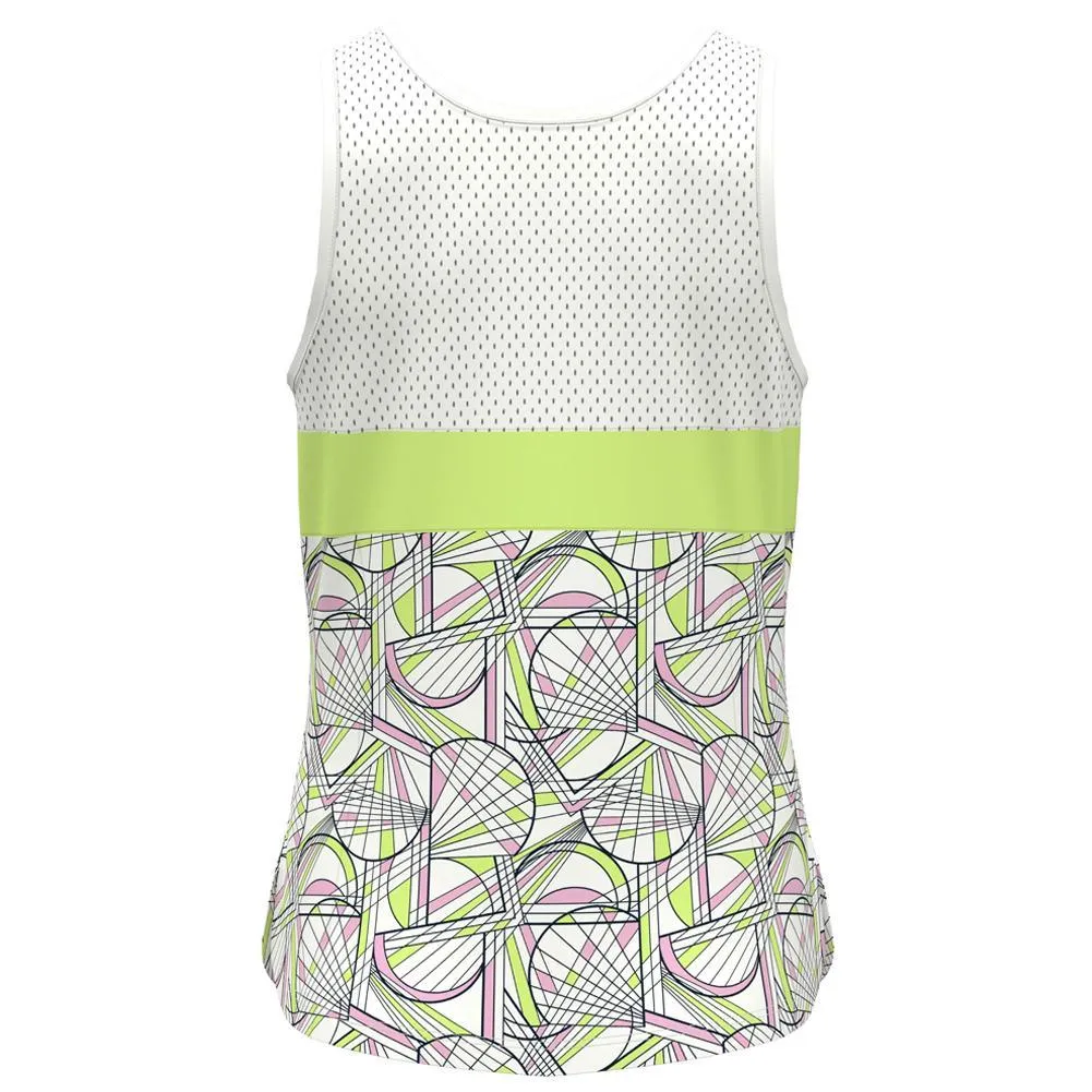 Women's Printed Scoop Tennis Tank with Mesh Blocking Bright White