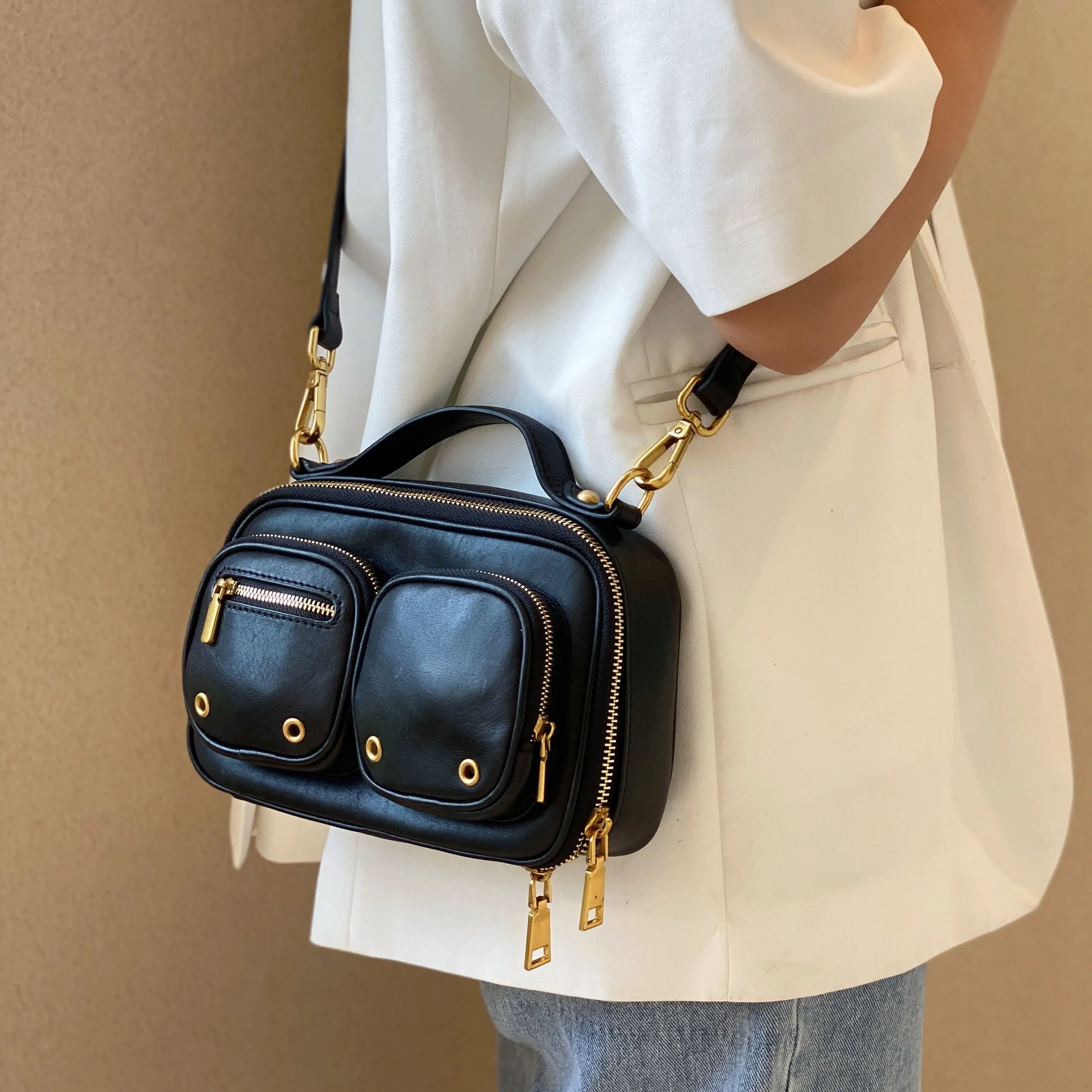 Womens Vintage Leather Side Bag Purse Cross Shoulder Bag