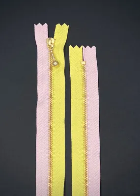 YKK Two Colour Brass Zip with Ball Pull, Powder Pink   Lemon